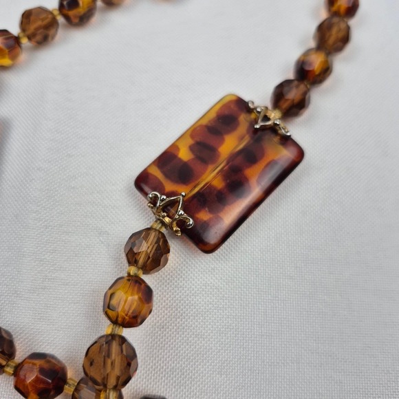 Joan Rivers Tortoise Lucite Bead Necklace 39" Long Gold Tone Statement Signed - Picture 11 of 12